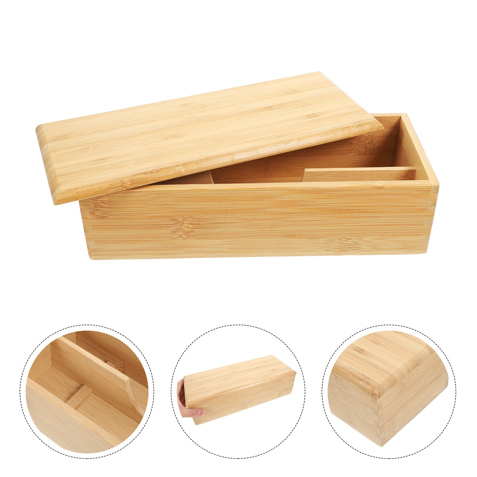 FRCOLOR Bamboo Drawer Organizer Storage Box with Lid for Kitchen Silverware Tray Utensil Organizer Cutlery Holder Containers