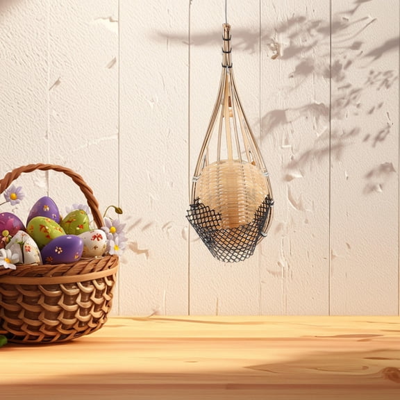 FRCOLOR Bamboo Hanging Basket for Decoration with Bird Nest Design and Metal Hook 12.5x8 inches
