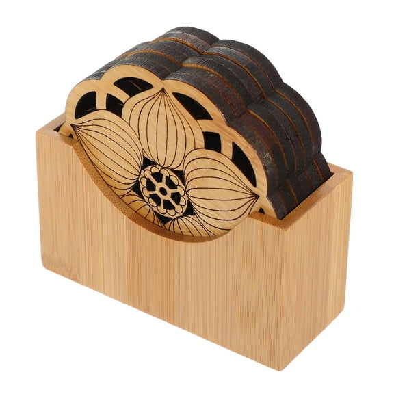 WASHWEPE Bamboo Coasters for Tea Multi Home Decor Tea Time 1 Set 6 Coasters 1 Holder