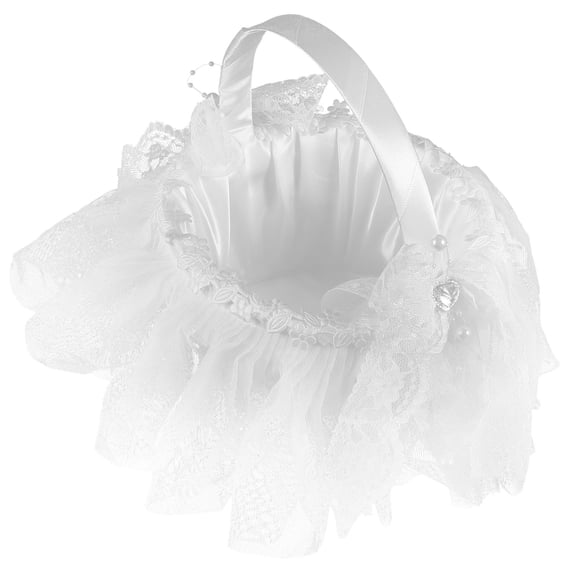 FRCOLOR 1Set White Tulle Wedding Flower Girl Basket for Religious Events Round Romantic Royal Shape