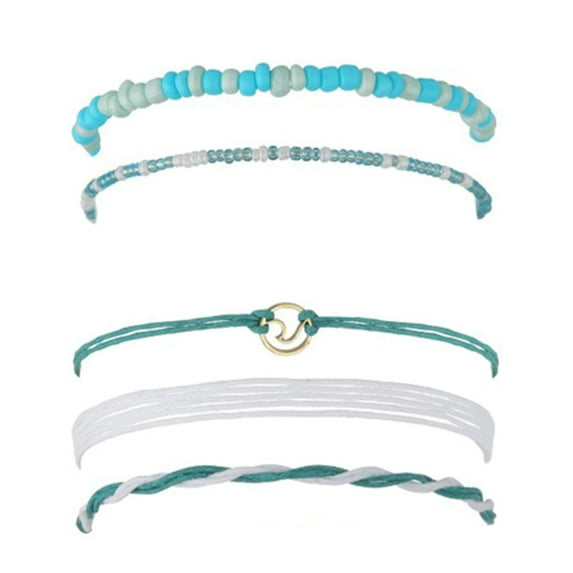 LABSERRON Beads Ankle Bracelets Multi Layer Blue 1 Beach Summer Wear