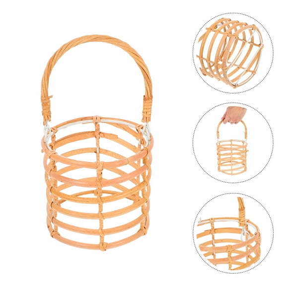 FRCOLOR Beige Rattan and Iron Lantern for Candles and Decor Versatile Home Accent with Handle Stylish Farmhouse Centerpiece 7x7x14 inches