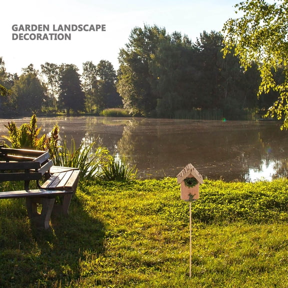 FRCOLOR Bird House Yard Stake Garden Decorative Stick Yard Stake Decor Wood Birdhouse Stake Bird House On Stake Outdoor Landscape Decoration