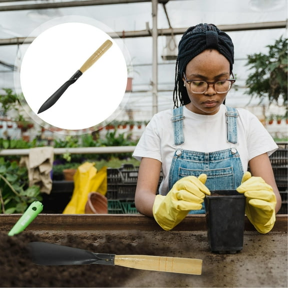 FRCOLOR Black Garden Shovel with Wooden Handle for Digging Perfect Hand Tool for Planting and Gardening 8.5 inches