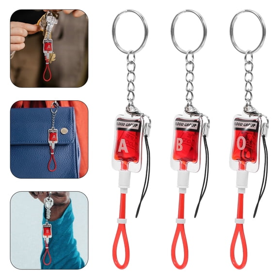 FRCOLOR Blood Bags Keychain in Red ABS Rubber for Decoration Lightweight and 3Pcs