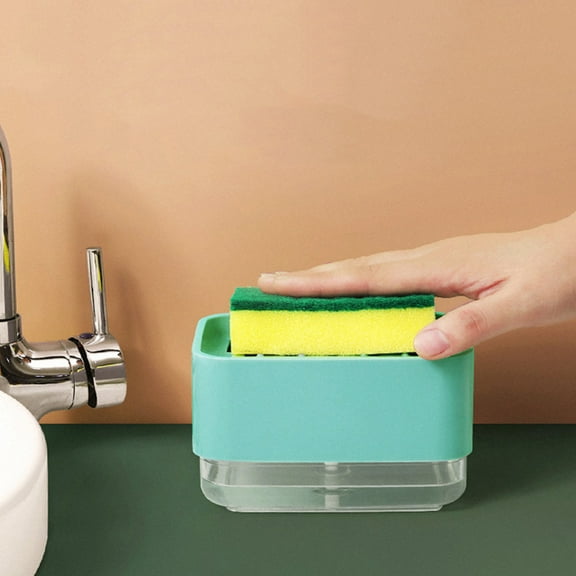 FRCOLOR Blue ABS Soap Dispenser with Sponge Holder for Kitchen Counter 2 Pieces