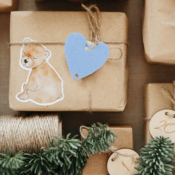 FRCOLOR Blue DIY Wooden Wall Plaque Family Calendar with 100 Pcs Timber Discs and Metal Rings for Home Decoration