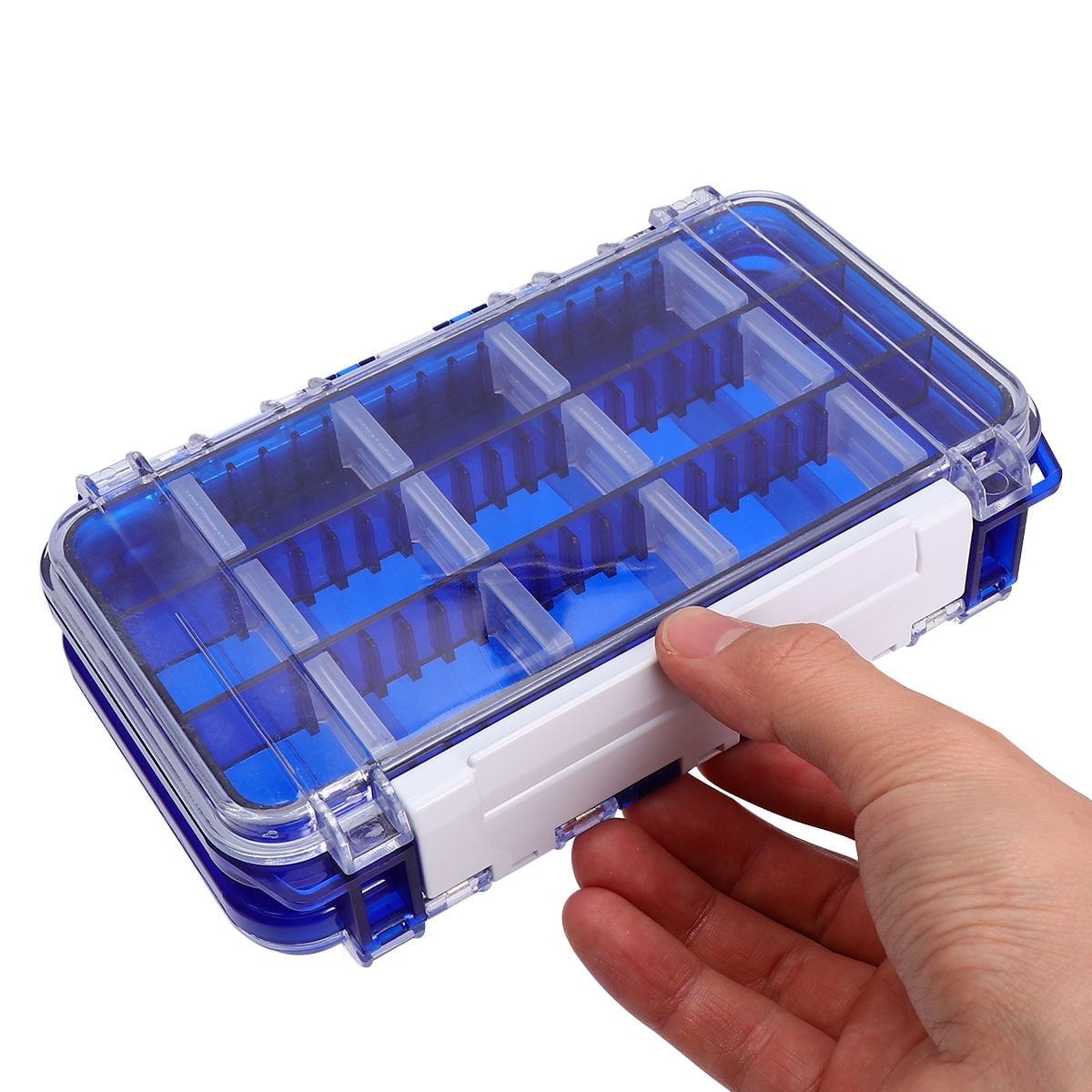 FRCOLOR Blue Portable Double Layer Fishing Tackle Box for Storing Lures Shrimp and Hooks ABS Material 7.8x5.9 Inches