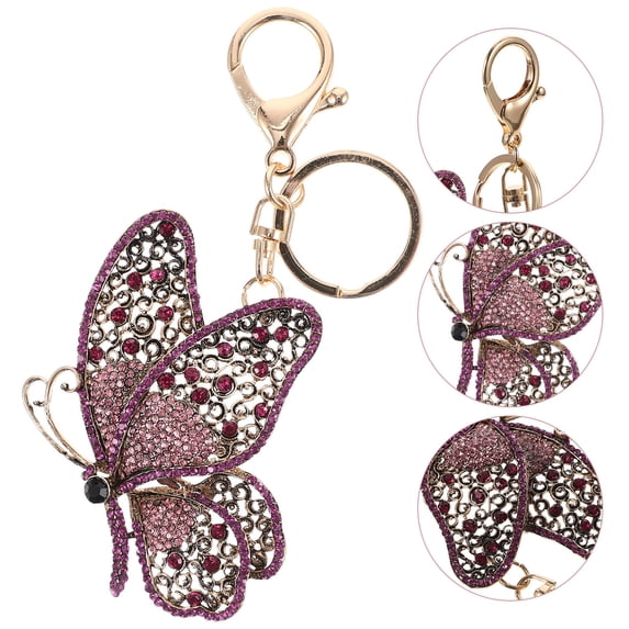 FRCOLOR Butterflies Keychain Rhinestone Butterflies Key Ring Backpack Bag Hanging Decoration