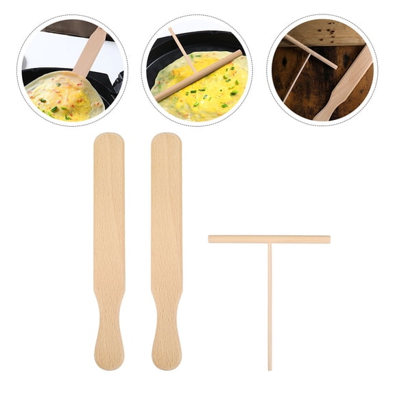 FRCOLOR Cake Spatula Pancake Wooden Rake Utensils for Crepes Smooth Cooking