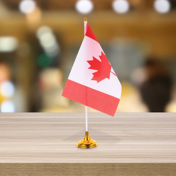 FRCOLOR Canada Day Accessories Small Canadian Flag with Flagpole and Golden Base for Decor Multi Color Plastic Polyester 12 Pieces Set