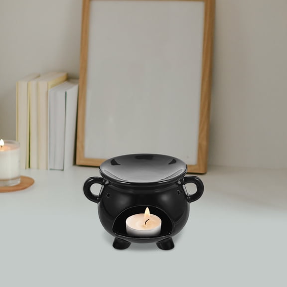 WASHWEPE Ceramic Fragrance Oil Lamp Warmer Candle Burning Black 1Set for Bedroom Living Room Office