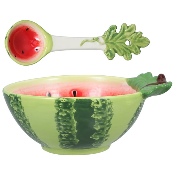FRCOLOR Ceramic Bowl Set Fruit Shape Ceramic Bowl With Spoon Watermelon Shape Ice Cream Bowls Kitchen Serving Salad Dessert Bowls For Soup Cereal Nuts Appetizer Food