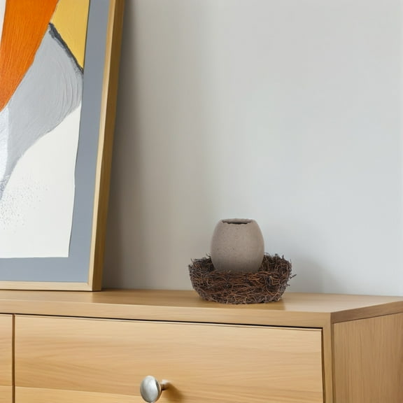 FRCOLOR Bird Nest Vase Multi Ceramic and Rattan for Home Decoration 1Set