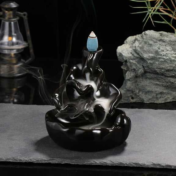 FRCOLOR  Ceramic Incense Sandalwood Furnace Cones Backflow Burner Black