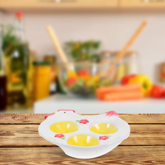 FRCOLOR Ceramic Rooster Egg Tray for Kitchen Storage Multi Color 3 Slot Egg Holder for Fridge or Counter