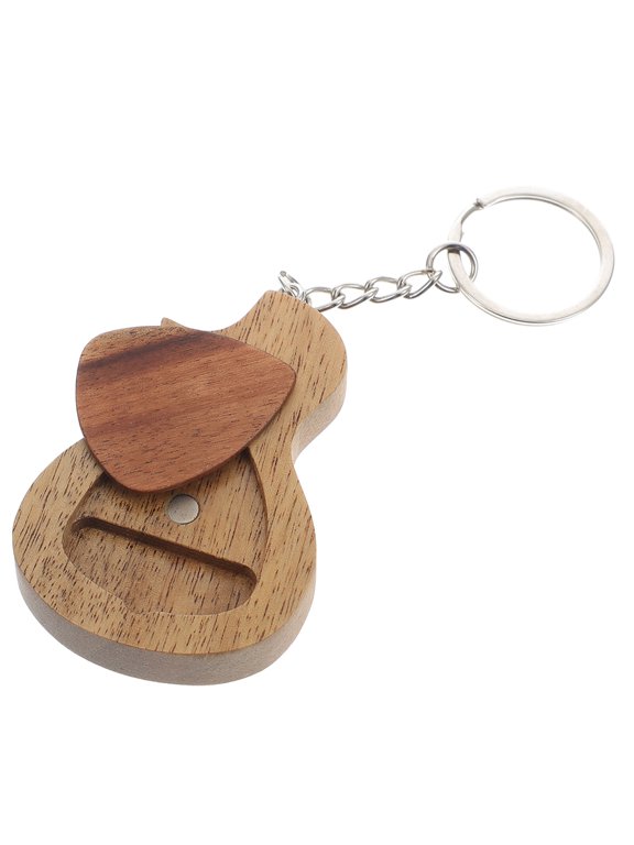 Wooden Guitar Pick Keychain Light Brown Magnetic Material for Guitar Use Unique Design