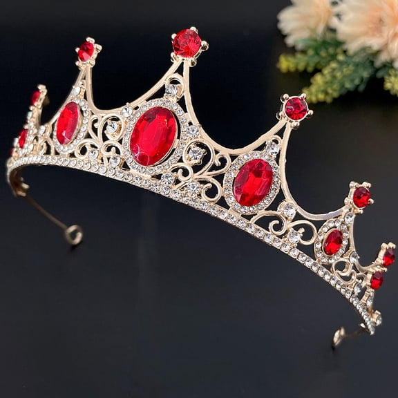 FRCOLOR Chic Rhinestone Crown for Wedding Decoration Durable and Colorfast Red Acrylic Zinc Alloy