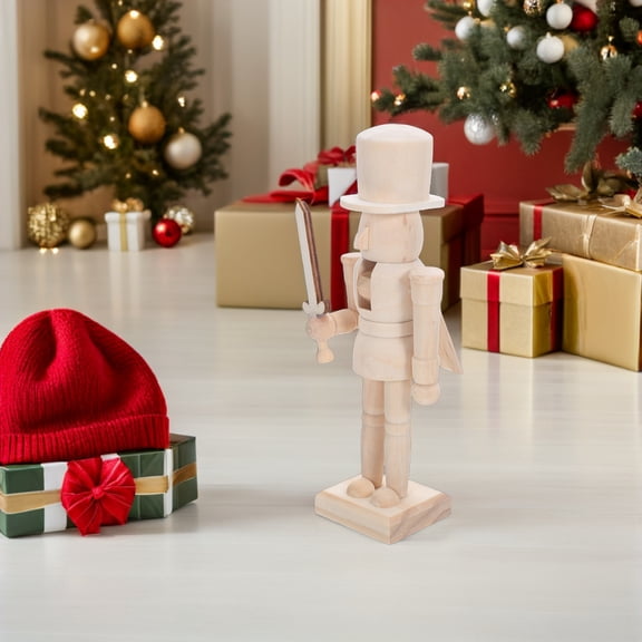 FRCOLOR Beige Wooden Nutcracker Ornament DIY Adornment for Decoration Sturdy Plastic Educational Craft Toy