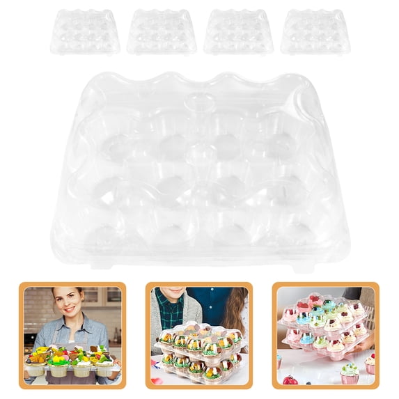 FRCOLOR Clear PET Cupcake Carrier with Multigrid Design for Storage Transparent Portable and Stackable 5pcs
