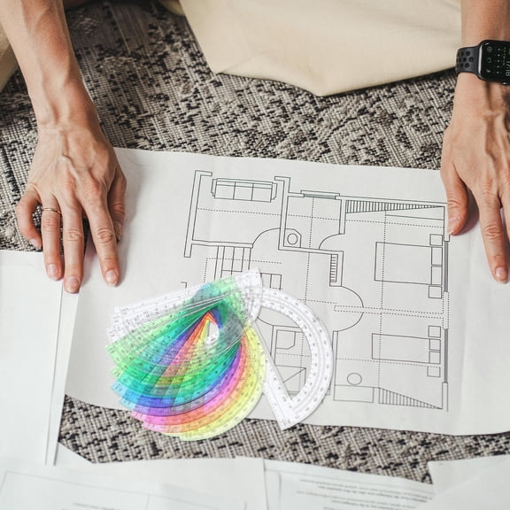 FRCOLOR Clear Plastic Protractor for Measuring with Dual Measurements Assorted Color and Design 180 Degrees