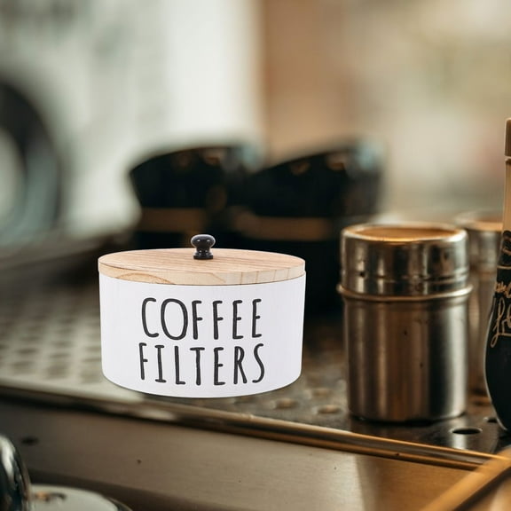 FRCOLOR Coffee Filter Holder with Wood Lid 1 Set Wood Coffee Filter Storage Container Basket for Round Coffee Filters Counter Case