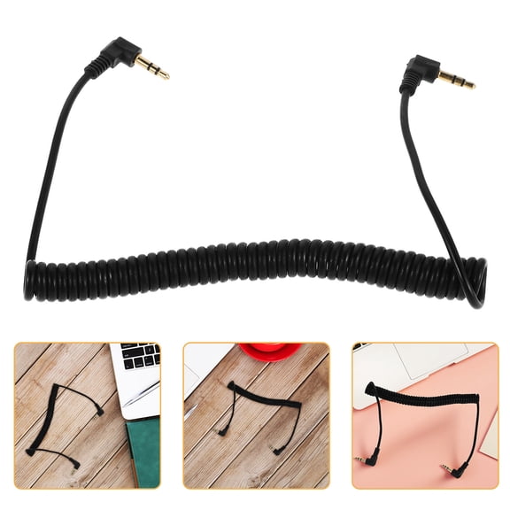 FRCOLOR Coiled 3.5mm AUX Cable Right Angle Male to Male Audio Extension Cable for Speakers Headphones Smartphones and Car Stereos Coiled Audio Cable