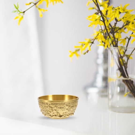 FRCOLOR Copper Treasure Bowl For Feng Shui Wealth And Prosperity Chinese Golden Money Basin For Office Decoration Desktop And Tabletop Adornment