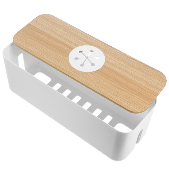 WASHWEPE Wire Management Box ABS Wood 1Set 11.6x4.5x4.3In