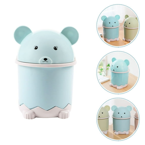 FRCOLOR  Desk Trash Can Mini Cartoon Trashcan Small Bathroom Garbage with Lid Decorative White