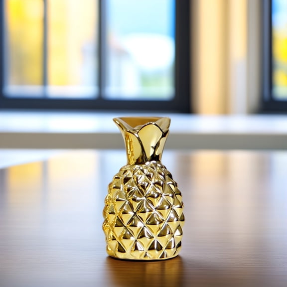 WASHWEPE Golden Ceramic Flower Vase Pineapple Pattern for Desktop Decor