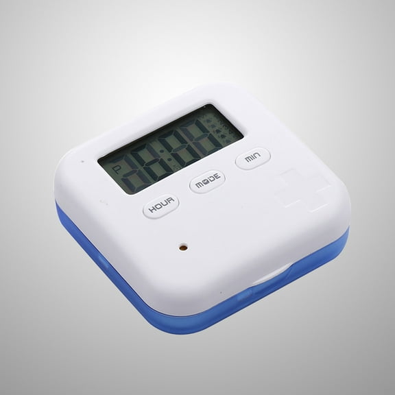 FRCOLOR Digital Timer 4 Compartments Case Planner with 5 Time Reminder Timer Countdown and Time Display (Blue)