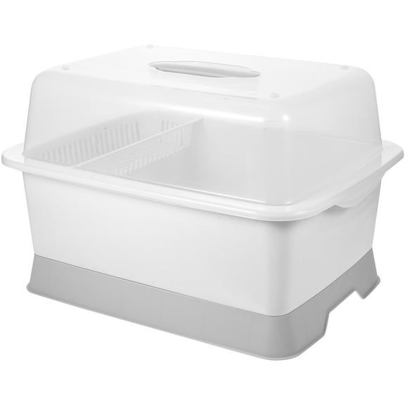 FRCOLOR Dish Drying Rack Dish Dryer Holder with Cover Spoon Fork Plates Drain Holder Rack for Kitchen,15.35"X11.81"X5.91"