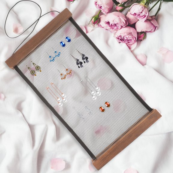 WASHWEPE Hanging Earring Organizer Jewelry Storage Organizer Brown 1Pack 11.8X7.1X1.2In