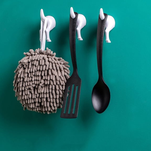 FRCOLOR Dog Tail Hooks for Home White ABS Material No Hole Needed Suitable for Bathroom and Kitchen 5 Pieces