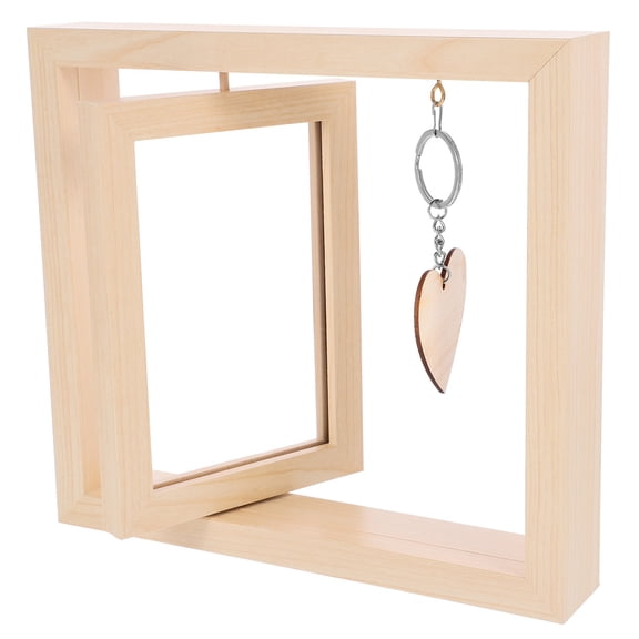 LABSERRON Khaki Wood Photo Frame Rotating Design with Heart Pendant for Tabletop and Wall Display