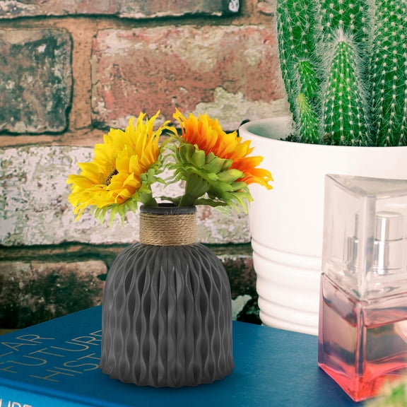 WASHWEPE Grey Pineapple Grain Plastic Vase for Dried Flowers Home Decor Unbreakable