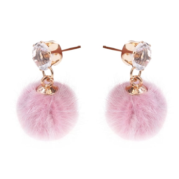 FRCOLOR Pink Fluffy Ball Dangling Earrings for Women Perfect for Parties and Special Occasions