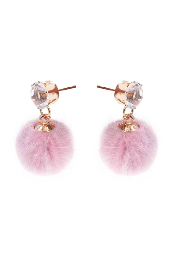 FRCOLOR Pink Fluffy Ball Dangling Earrings for Women Perfect for Parties and Special Occasions