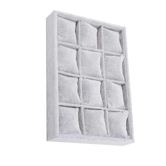 FRCOLOR Durable Grey Jewelry Display Case for Necklaces Rings and Earrings Organizer 12 Compartments Composite Board Linen