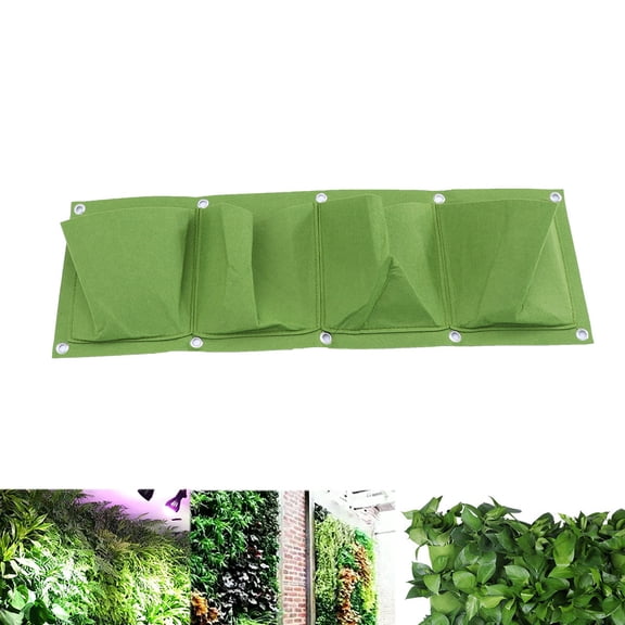 FRCOLOR Durable Wall Mounted Planting Bag for Use NonWoven Green Horizontal Garden Planter with 4 Pockets