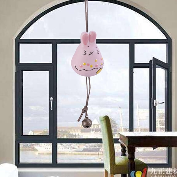 FRCOLOR Ears Ceramic Wind Chime Hanging Wind Bell Rabbit Wind Chime Pink