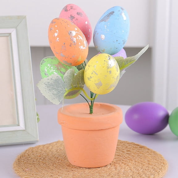FRCOLOR Easter Foams Bonsai Tray Decor with Assorted Color Easter Egg Plant Ornament 4pcs Small Size