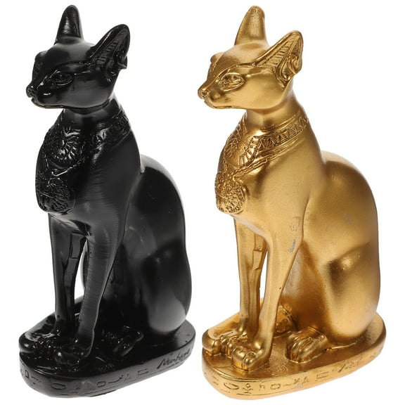 FRCOLOR 2pcs Antique Cat Statue Ornament Desktop Resin Cat Figurine Cat Home Decor
