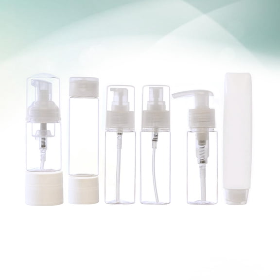 FRCOLOR Eight Piece Set of Empty Plastic Bottles for Toiletries with Sprayer and Lotion Dispenser White