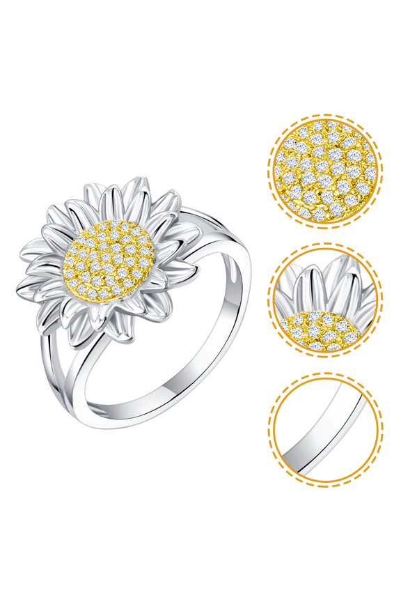 Elegant Sunflower Ring for Women Made of Copper Silver Color for Decoration 0.5 Inch