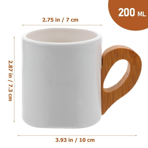 FRCOLOR Elegant White Ceramic Flat Bottom Coffee Mug with Bamboo Handle for Home and Office 12 oz