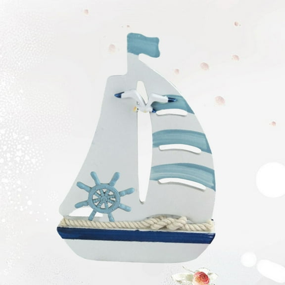 FRCOLOR Elegant White Wooden Sailboat Figurine Nautical Home Decor for Beach Themed Parties and Room Decoration 15.4 Inch