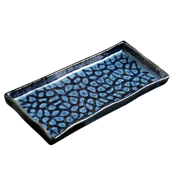 FRCOLOR Embossed Ceramic Sushi Plate Exquisite Fish Fruit Dish Pasta Tray Food Serving Plate Snack Plate for Home Restaurant Hotel (9.5 Inches Rectangular Plate)