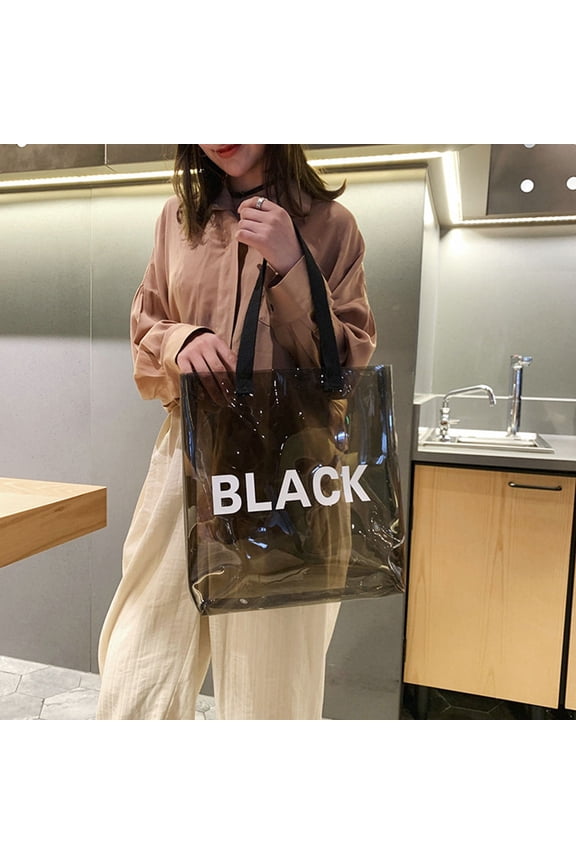 Transparent Handbag Black PVC Durable Waterproof Tote for Travel Beach and Everyday Use
